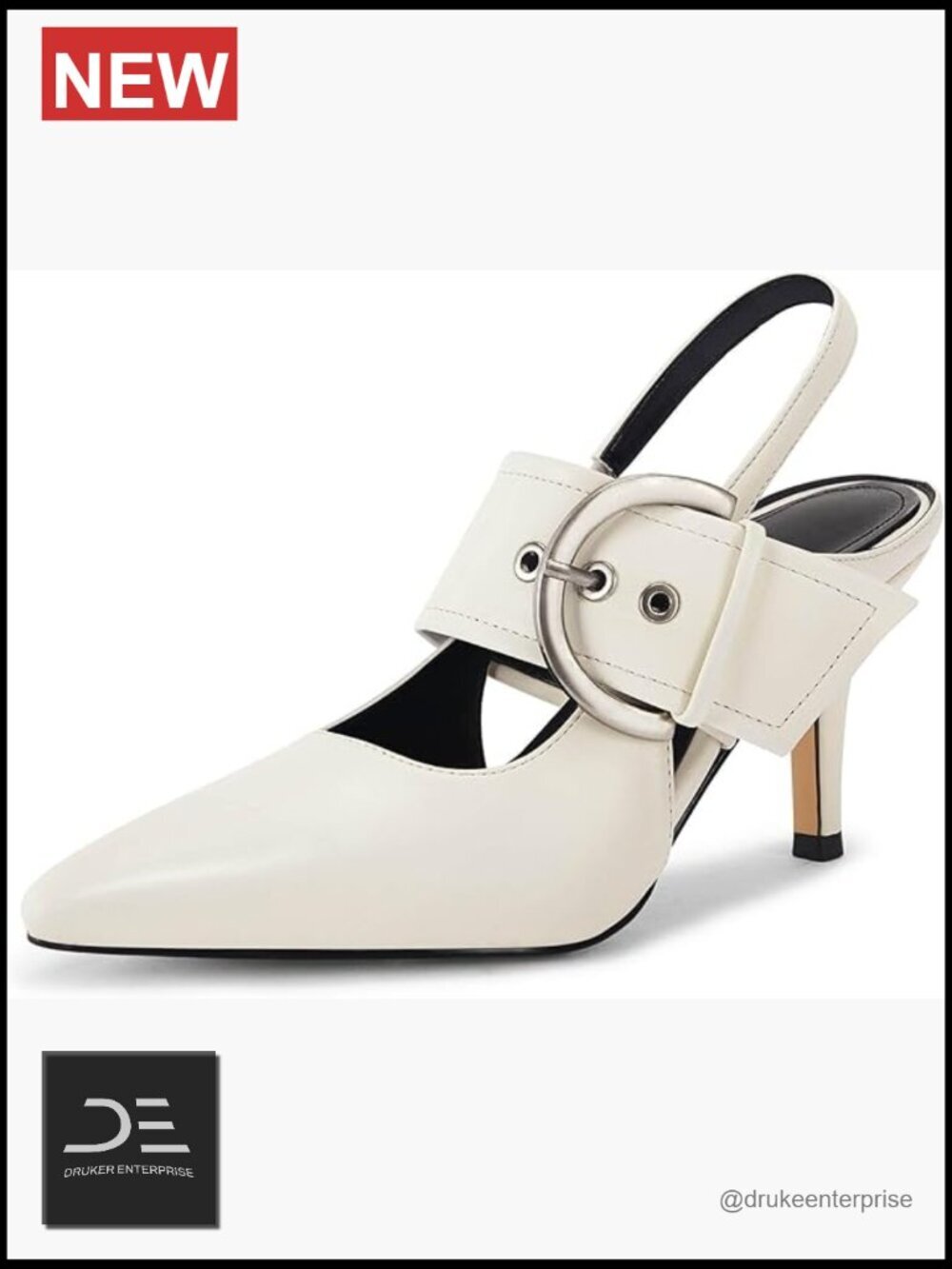 Closed Pointed Toe Heels Belt Buckle Strap Slingback Pumps Work Shoes